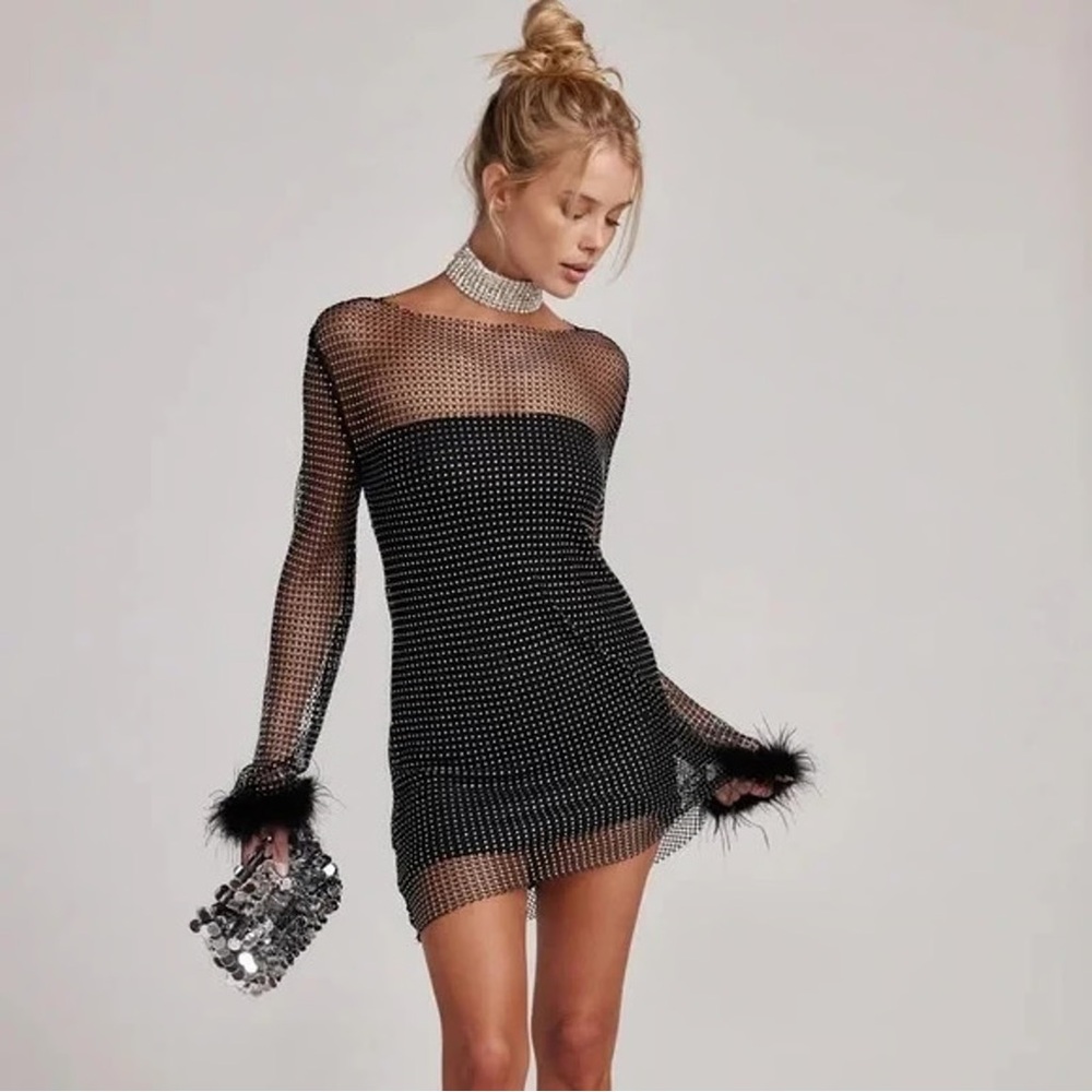 12th Tribe Womens Designer Black Sequin Martini Mesh Mini Dress Small